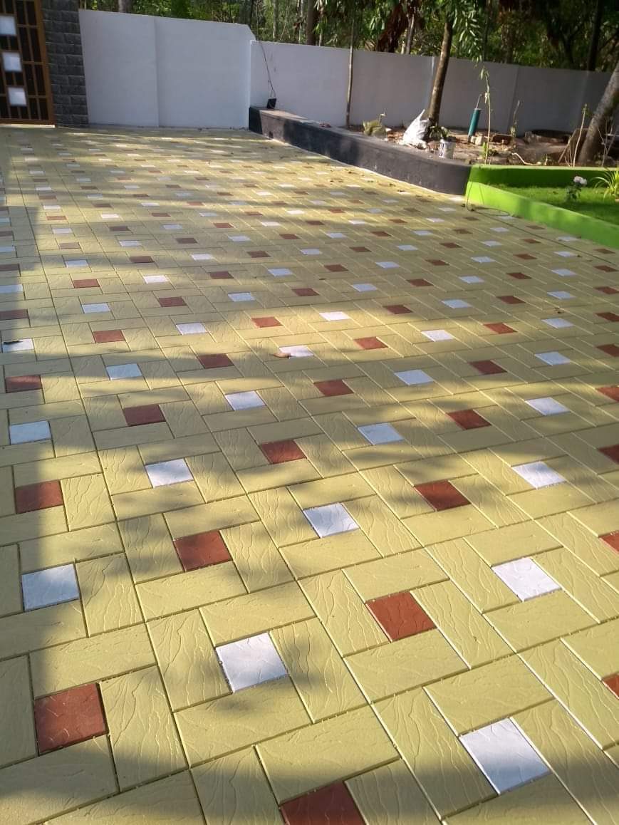 Yellow rectangle tiles with red and white square inserts